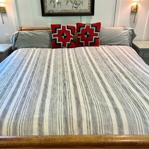 Pottery Barn Hawthorn Striped Cotton Duvet Cover King Size White/Gray Hawthorne